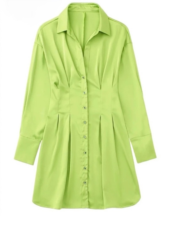 Zara Dresses & Skirts - Zara Lime Green Button-Front Shirt Dress